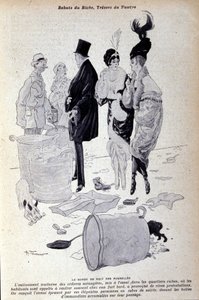 Paříž: odpad se hromadí na ulici před elegantně oblečenými lidmi. Ilustrace francouzského tisku od H. Tourniera od Nicolas Tournier