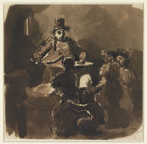 Děti kolem ohně prodavače kaštanů (?) od Nicolas Toussaint Charlet