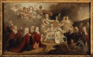 Alegorie zasnoubení Ludvíka XV. se španělskou infantkou Marií Annou-Victoire (1722), v roce 1722 (olej na plátně)