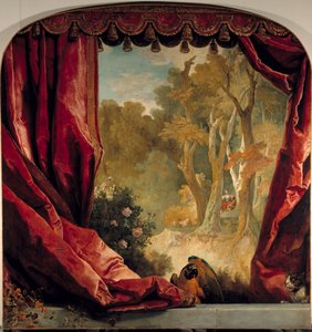 Dekorativní kompozice se závěsy, krajinou a zvířaty Malba Nicolase de Largilliere (1656-1746) 18. století Sun. 2,61x2,51m od Nicolas de Largillière