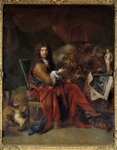 Portrét Charlese Lebruna (Le Brun) (1619-1690), prvního malíře krále Ludvíka XIV. Obraz Nicolase de Largilliere (1656-1746) Rozm. 2,32 x 1,81 m. Paříž. muzeum Louvre
