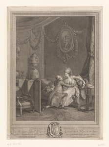 Šťastný okamžik Slaapkamerinterieur met koppel op bed Šťastný okamžik (název na předmětu) od Nicolas de Launay (goudsmid)