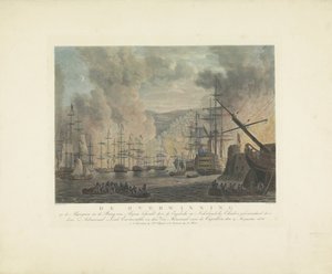 Bombardování Alžíru, 1816 Vítězství nad Alžířany v Alžírském zálivu anglickými a nizozemskými eskadrami, kterým velí admirál lord Exmouth a viceadmirál z Capellen, 27. srpna 1816 (název na obj. od Nicolaus Heideloff
