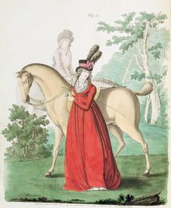 Dáma vyjíždějící na koni v jezdeckých šatech z Galerie módy Nikolause Heideloffa, II. díl, červen 1795 (tisk) od Nicolaus von Heideloff