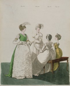 Čtyři dívky v plesových šatech z „Gallery of Fashion“ od N. Heideloffa, duben 1800 od Nicolaus von Heideloff