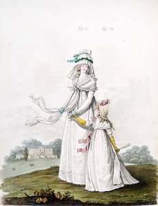 Matka a dítě v ranních šatech z „Galerie módy“ Nikolause Heideloffa, svazek II, srpen 1795 (tisk) od Nicolaus von Heideloff