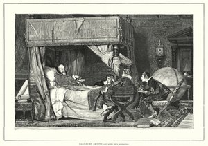 Italský astronom Galileo Galilei v Arcetri, Itálie, kde zemřel v roce 1642 (litho) od Nicolo (after) Barabino