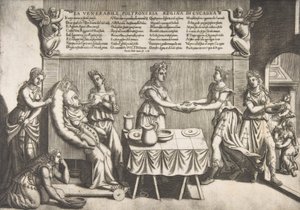 Ctihodná nečinnost, královna Cockaigne, tlustá žena sedící na pohyblivém záchodovém křesle..., 1565. od Nicolo Nelli