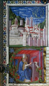 Miniatura psaní svatého Augustina od Nicola Polaniho převzatá z „“ De civitate dei““ (Město Boží) od svatého Augustina z Hrocha (354-430). 1459. Paříž, Bibliotheque sainte Genevieve od Nicolo Polani