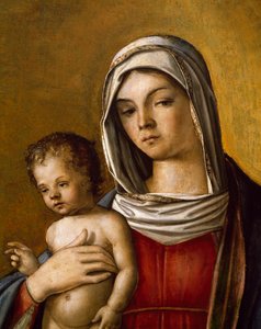 Madona s dítětem, střední panel triptychu s Madonou s dítětem, svatým Albertem a svatým Šebestiánem