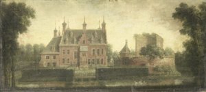 Hrad Nieuw Teylingen, asi 1785 (olej na plátně) od Niels Rode