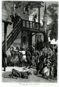 Vyvražďování Židů v Rusku, vyryto Gustavem Voulquinem (fl. 1880-90) z Le Journal Illustre, červen 1881 (černobílá fotografie) od Nielsen