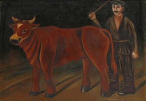 Farmář s býkem od Niko Pirosmani