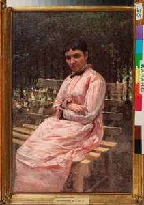 V parku, Portrét umělcovy manželky - Obraz Nikolaje Alexandroviče Yaroshenka (Yaroshenko) (1846-1898), olej na plátně, ruské umění 19. století - Státní muzeum umění republiky Tatarstán, Kazaň (Russ