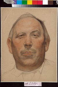 Portrét Demiana Bednyho (1883-1945) - Oeuvre de Nikolai Andreevich Andreev (1873-1932), sanguine et craies sur papier (32x24,2 cm), vers 1920 - (Portrait of Demyan Bedny, by Nikolay Andrejevich Sanguineyev, black, a bílou křídou na papíře od Nikolai Andreevich Andreev