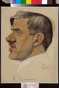 Portrét Korneje Čukovského (1882-1969) - Dílo Nikolaje Andrejeviče Andrejeva (1873-1932), krev a křída na papíře (32,5x24,2 cm) od Nikolai Andreevich Andreev
