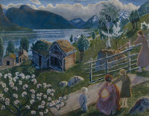 Šedé počasí v Sandalstrand (olej na plátně) od Nikolai Astrup