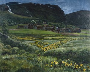Červnová noc a starý západní norský dvůr (olej na plátně) od Nikolai Astrup