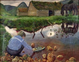 Jarní večer u farního rybníka od Nikolai Astrup