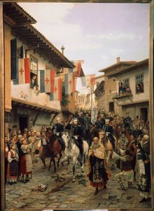 Rusko-turecká (rusko-turecká) válka 1877-1878: ""Velkovévoda (velkovévoda) Nicholas Nikolajevič Ruska (Nicholas Nicolaievich starší) (1831-1891) ve Veliko Tarnovo dne 06.03.1877 v Bulharsku" " Obraz Nikolaje Dmitrieviče Dmitrieva Orenburgského (D