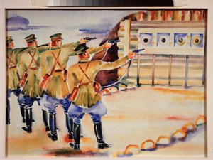Místo střeleckého výcviku (Řada vojáků cvičí na terče) - Místo cvičení na terč - Dílo Nikolaje Dmitrieviče Prochorova (1896-1942), akvarel na papíře, kolem 1930 - ruské umění, 20. století, sovětské umění - Regionální umění Mu od Nikolai Dmitrievich Prokhorov