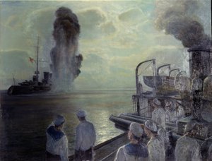 Ruská revoluce 1917: Ruská černomořská flotila potápějící své vlastní lodě 18. června 1918. (Samostatné potopení Černomořské flotily 18. června 1918). Obraz Nikolaje Eviampieviče Bublikova (1871-1942), olej na plátně od Nikolai Evlampievich Bublikov