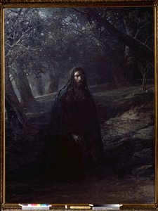 ""Kristus v Olivové zahradě"" Ježíš na Olivové hoře (neboli Getsemani), ovládající Jeruzalém, se před svým zatčením vzdaluje od spících učedníků, aby se pomodlil. Obraz Nikolaje Nikolajeviče Ge (Gay) (1831-1894) 1869-1880 State Tre