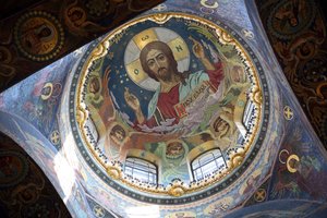 Kristus Pantokrator pod centrální kupolí kostela Spasitele na prolité krvi v St. Peters od Nikolai Nikolayevich Harlamov