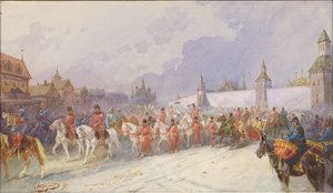 Vstup zajaté rodiny Kuchum Khan do Moskvy. 1599, 1891.