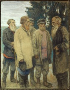 Leo Tolstoj s farmáři / pastel Bogdanow-Bjelski od Nikolai P. Bogdanow Bjelski
