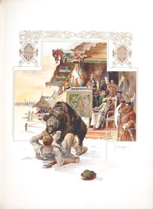 Vnadění medvědů. Ilustrace pro Velkoknížecí, carský a císařský lov v Rusku od N. Kutepova