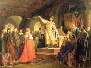 Princ Roman z Halychu-Volyně přijímá velvyslance papeže Innocenta III., 1875