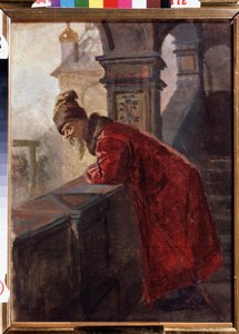 Bojar (boiard, boiar) v tradičním kroji v Rusku koncem 16. a začátkem 17. století (Boyar na verandě) - Obraz Nikolaje Vasiljeviče Nevreva (1830-1904) - Olej na plátně - Státní oblastní muzeum umění I Pozhalostin, Rjazaň