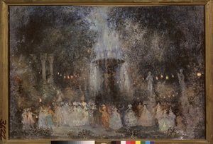 Maskovaný míč. Dílo Nikolaje Nikolajeviče Sapunova (Sapunov) (1880-1912), tempera, stříbro a bronz na kartonu