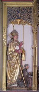 Isenheimský oltář, Saint Augustine, cca 1490 (zlatá barva na dřevě)