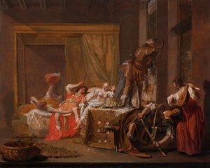 Scéna ze svatby Messaliny a Gaia Silliuse, kolem 1645-1650 (olej na panelu)