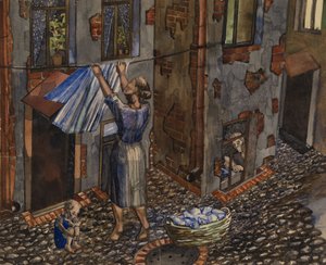 Starý dvůr - dílo Nikolaje Ivanoviče Evgrafova (1904-1941), akvarel a tuš na papíře (27,5x33,5 cm) od Nikolay Ivanovich Evgrafov