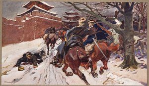 Zásah kavalérie na předměstí Moukden, ilustrace z 