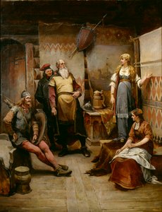 Dvořicí posel od Vikinga Haralda Harfagreho po Gydu (olej na plátně)