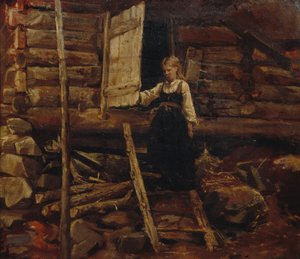 Dívka na schodech (olej na plátně)