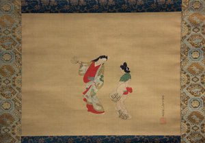 Žena a průvodčí, 18. století. od Nishikawa Sukenobu