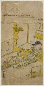 Spící mladá žena s horou Fuji nahoře od Nishimura Shigenaga