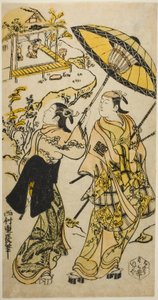 Portrét herců v chatě Ogura od Nishimura Shigenaga