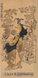 Herec Ogino Isaburo jako potulný prodejce květin, ca. 1738, ca. 1738.