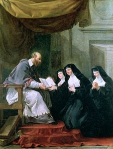 St. Francois de Sales (1567-1622) Předání řádu návštěvy sv. Jeanne de Chantal (1572-1641) od Noel Halle