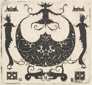 Lunárně tvarovaný prstencový rámeček a groteskní postavy, ca. 1620-30. od Noel Rouillard