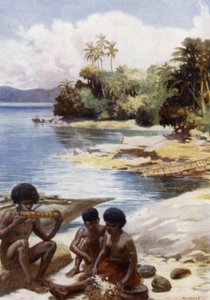 Čas večeře v Kwato, Britská Nová Guinea (barevné lito) od Norman Hardy