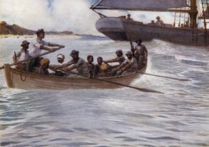 "Blackbirders" na Šalamounových ostrovech (barva litho)