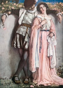 Beatrice a Benedick. Mnoho povyku pro nic - 4. dějství, 1. scéna (barevná litografie)