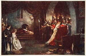 „Dej mi trochu světla! Pryč!“, Hamlet, princ dánský, dějství III, scéna 2, ilustrace z „Příběhů Shakespeara“ od Charlese a Mary Lambových